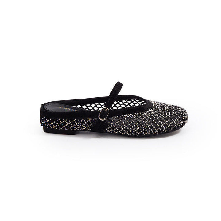 Damen eleganten Ballerinas mit modischem Netzdesign und funkelnden Details Drune