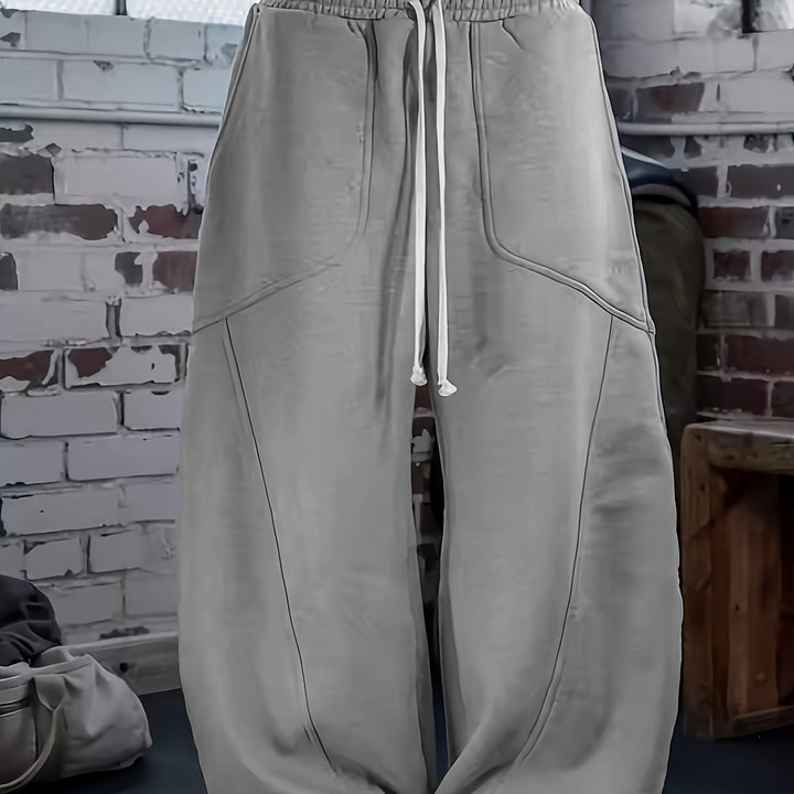 Damen Weite High‑Waist Baggy‑Jogginghose mit Tunnelzug, elastischem Bund und aufgesetzten Taschen Drune