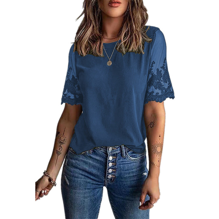Damen Elegantes T-Shirt mit modischen Spitzenärmeln Drune