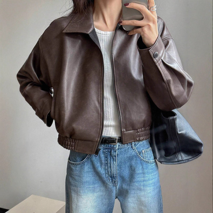 Damen Modische Kunstlederjacke mit lässiger Passform