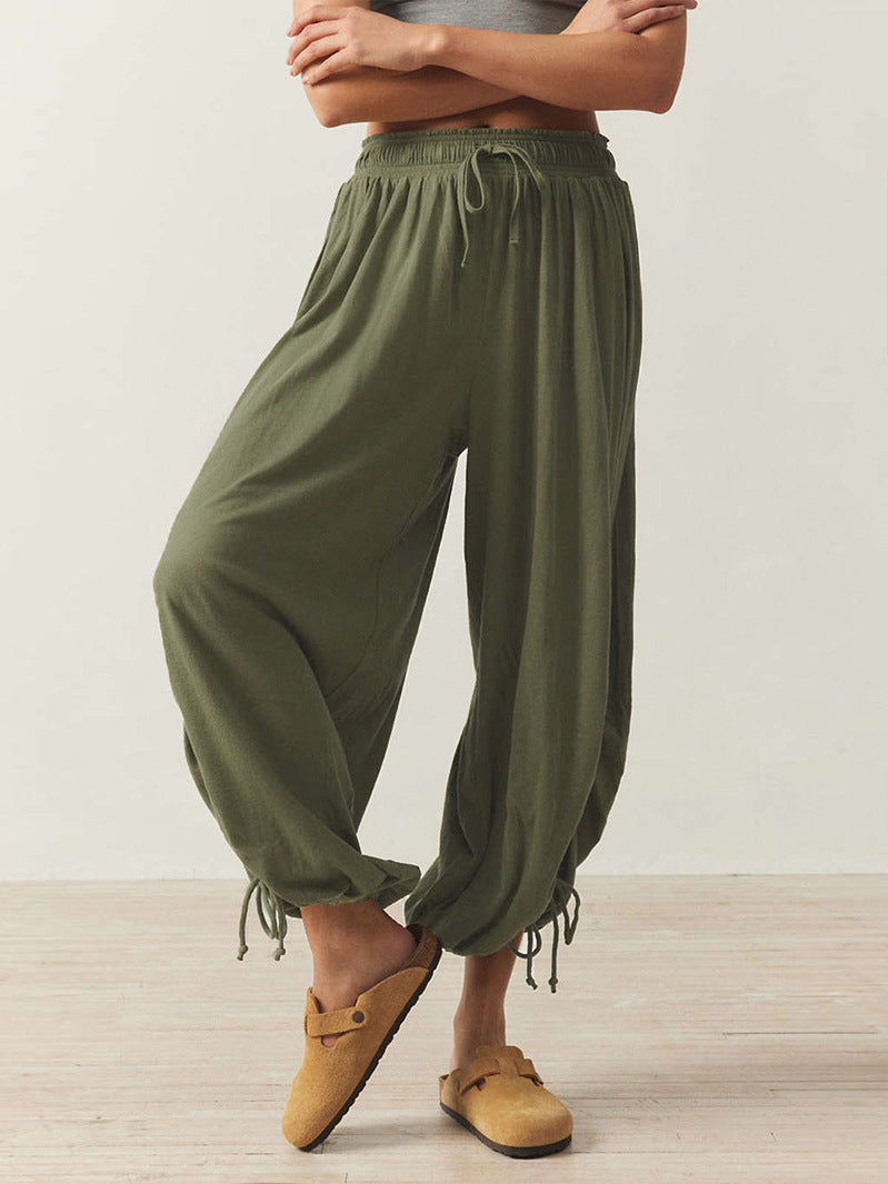 Damen Legere Weite Haremhose mit Kordelzug Drune