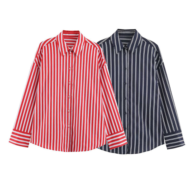 Damen Oversize-Streifenbluse mit Hemdkragen und Manschetten Drune