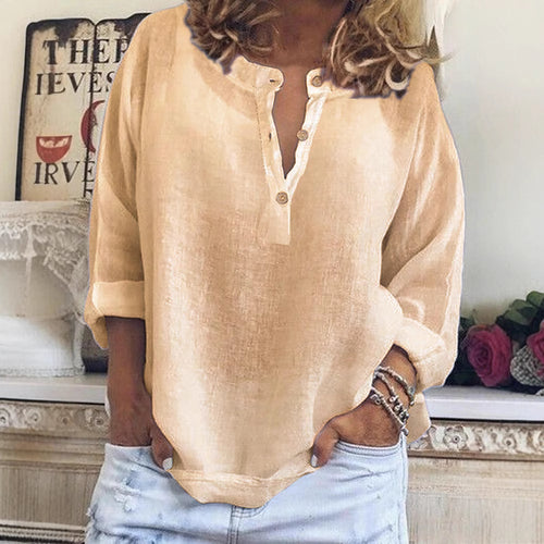 Damen lässige Bluse mit Knopfleiste und 3/4-Ärmeln Drune