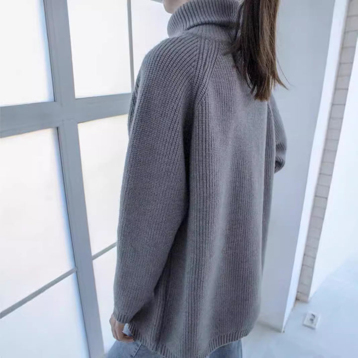 Damen Oversized Pullover mit asymmetrischem Reißverschluss und hochgeschlossenem Kragen Drune
