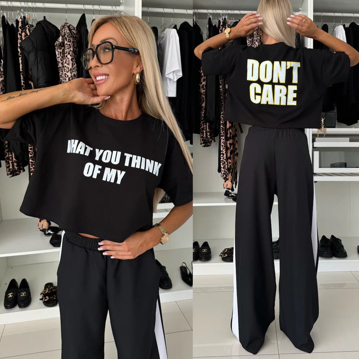 Damen lässiges Crop-Top und weite Jogginghose Set Drune
