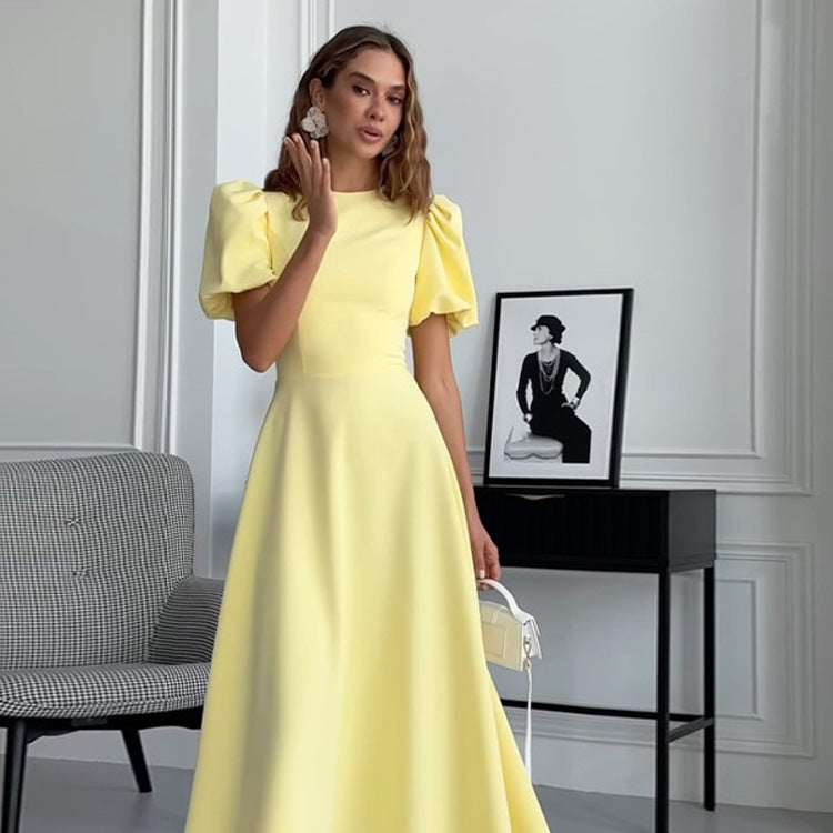 Damen Midikleid mit taillierter A-Linie und voluminösen Puffärmeln Drune