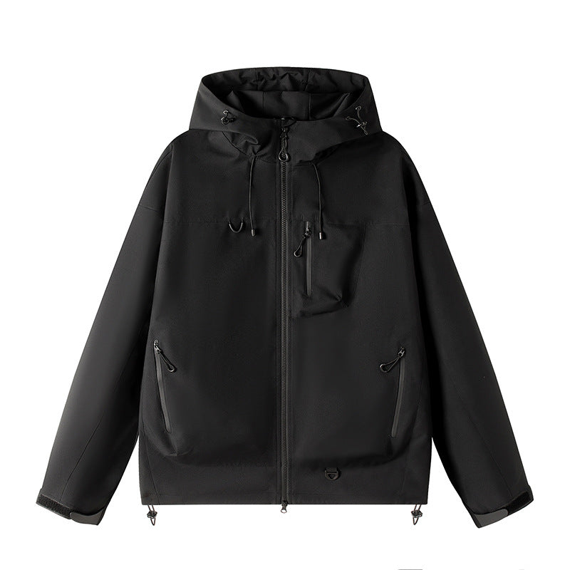 Herren Leichte Tech-Softshelljacke mit Kapuze, verstellbarem Saum und Kontrast-Reißverschlüssen Drune