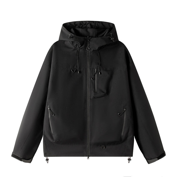 Herren Leichte Tech-Softshelljacke mit Kapuze, verstellbarem Saum und Kontrast-Reißverschlüssen Drune