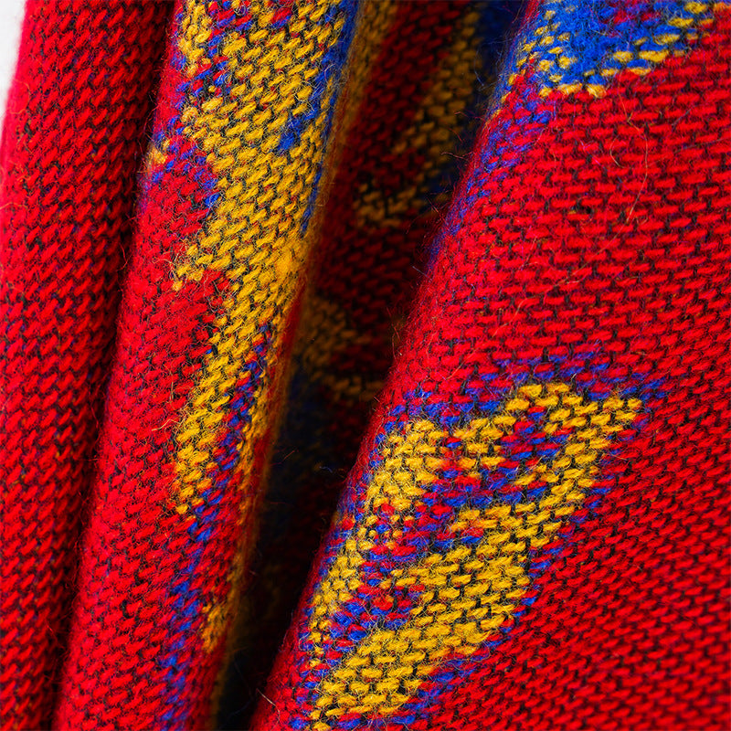 Damen Jacquard-Poncho aus Wollmix mit floraler Musterung und Kettelkante Drune