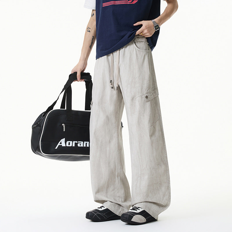 Damen Weite Leinenoptik-Cargohose mit Tunnelzugbund und großen Klapptaschen Drune