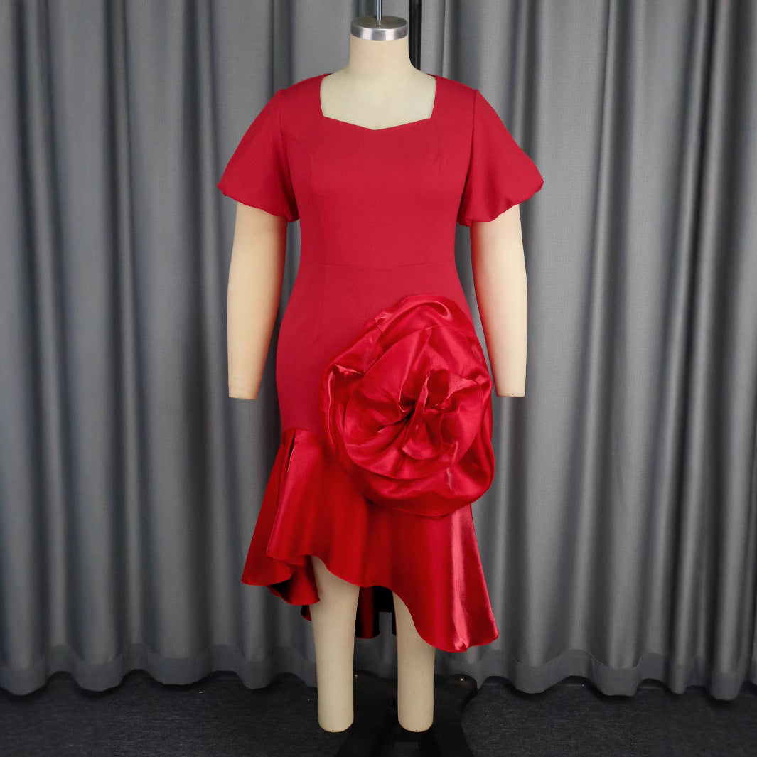Damen Anlasskleid mit voluminösem Blütenarrangement und schwingendem Saum Drune