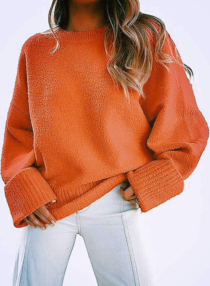 Damen Oversize Bouclé-Strickpullover mit überschnittener Schulter und breiten Bündchen Drune