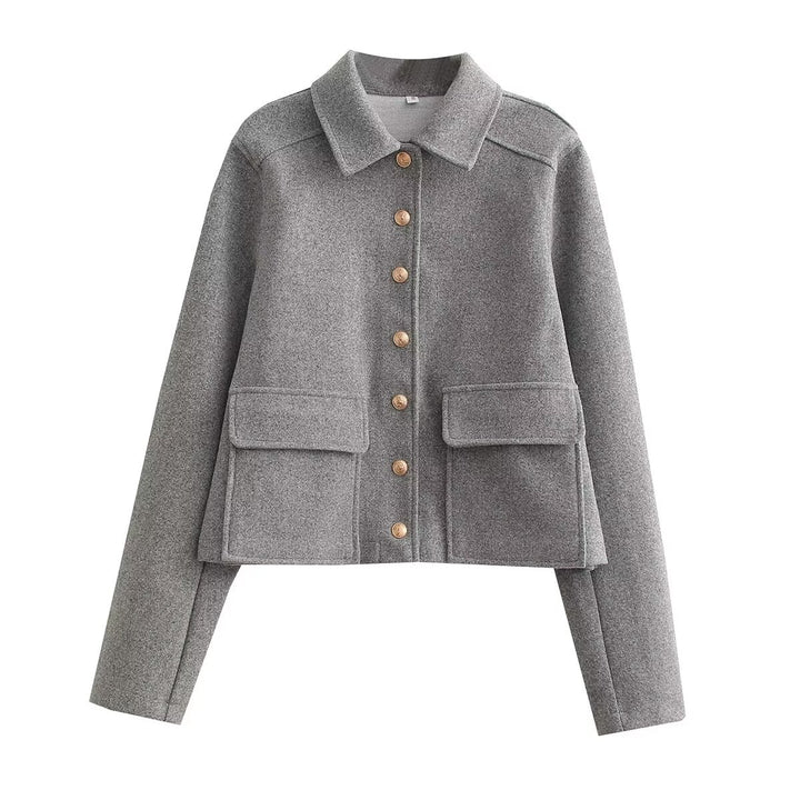 Damen nan kurze Wolljacke mit goldknopffront, aufgesetzten Klappentaschen und taillierter Silhouette Drune