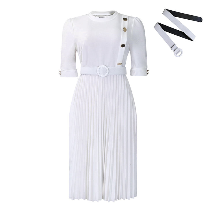 Damen Plissee Kleid mit taillierter Silhouette und modischen Knopfdetails Drune