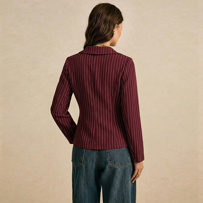 Damen Elegantes Blusenshirt mit Spitzen- und Streifenmuster Drune