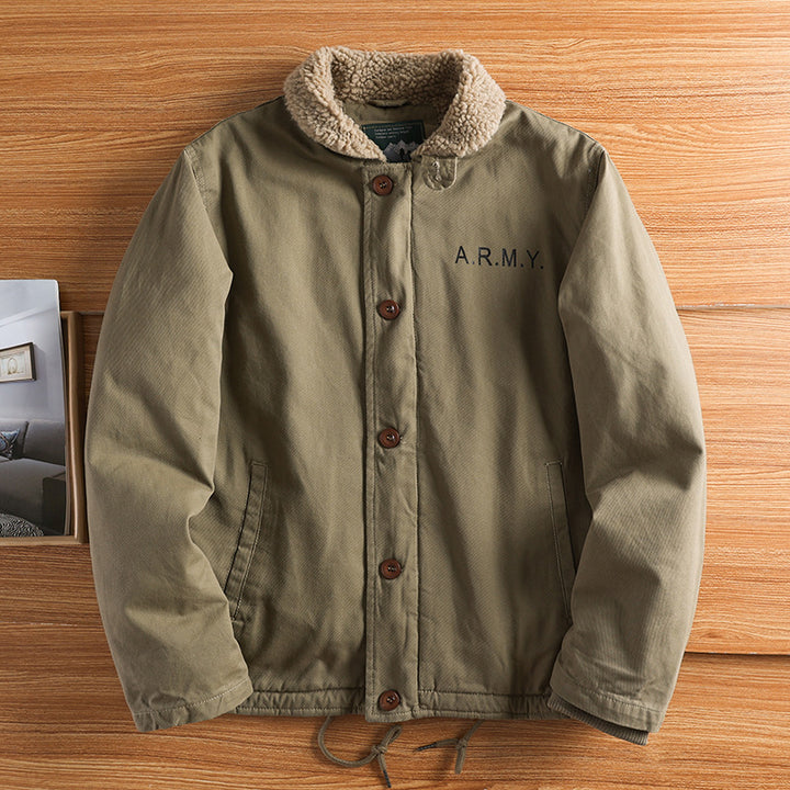 Herren nan militärisch inspirierte Canvasjacke mit Teddykragen, isolierender Innenlage und Kordelzug Drune