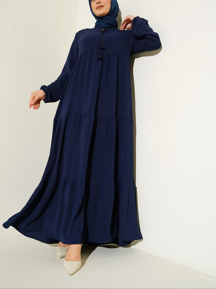 Damen Maxikleid mit voluminösem Rock und feinen Tasseln Drune