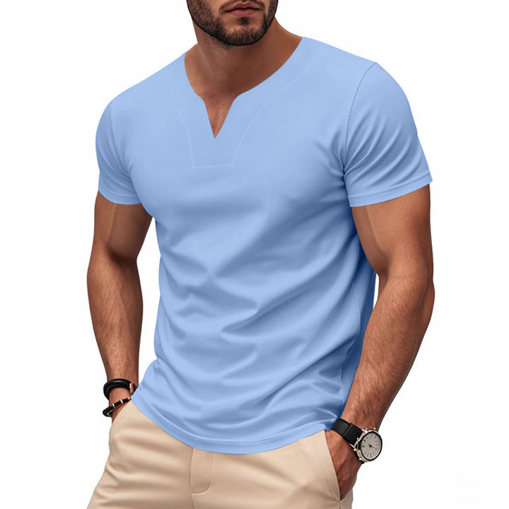 Herren nan schlank geschnittenes Kurzarmshirt mit eingelassener V-Einkerbung und dekorativer Ziernaht Drune