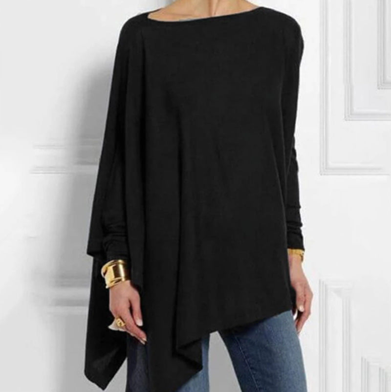 Damen nan drapierte Oversize-Tunika mit schrägem Zipfelsaum und weiten Fledermausärmeln Drune