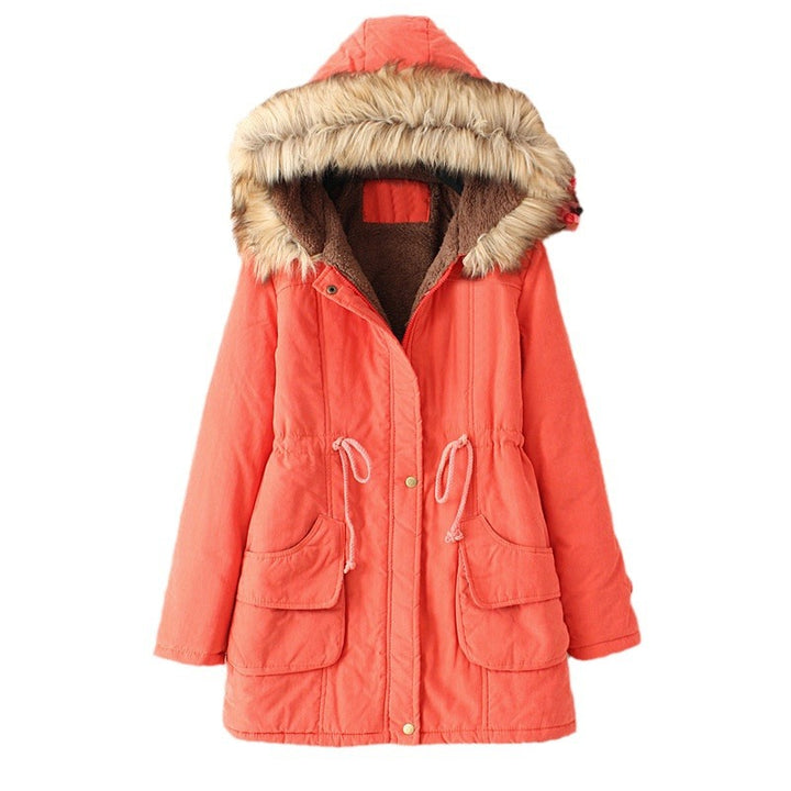 Damen nan Winterparka mit abnehmbarer Kunstfellkapuze, Teddy-Innenfutter und taillierendem Tunnelzug Drune