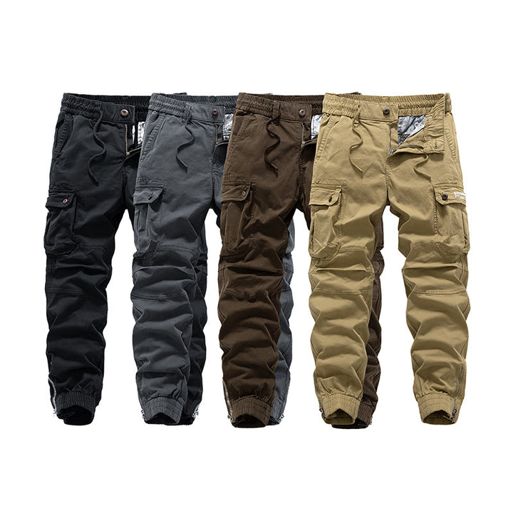 Herren Tactical-Canvas-Cargohose im Joggerstil mit elastischem Tunnelzugbund, Knieabnähern und Multifunktions-Pattentaschen Drune