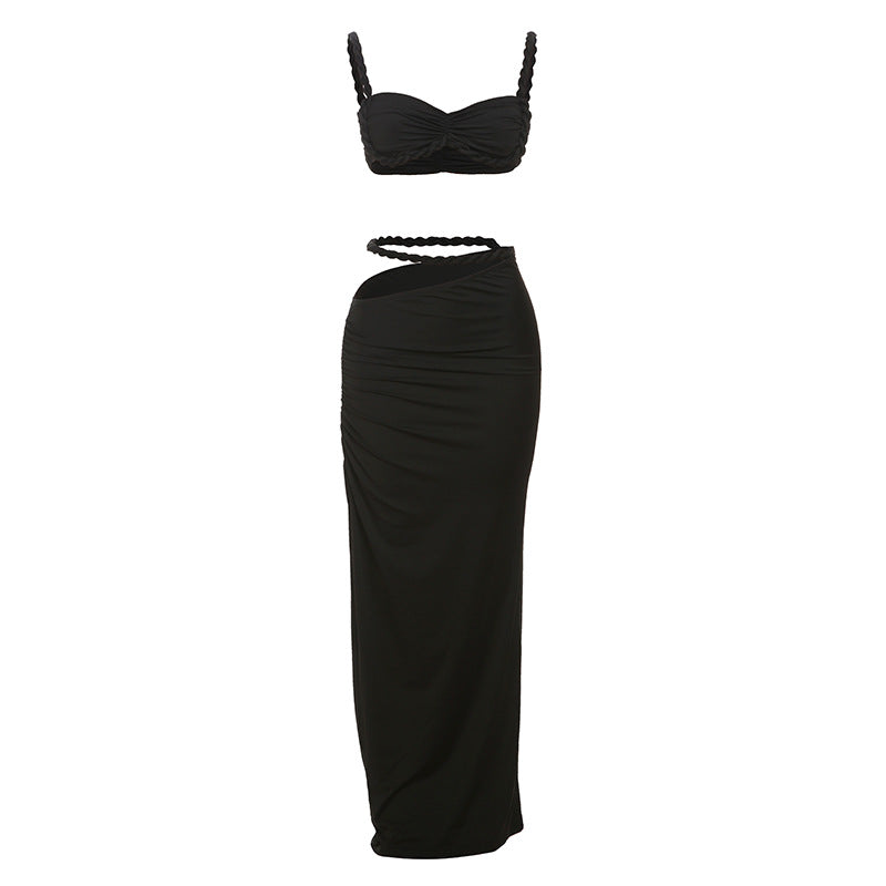 Damen Set mit crop Top und langem Rüschenrock Drune