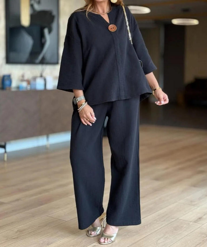 Damen lässige Tunika und Palazzo-Hose Drune