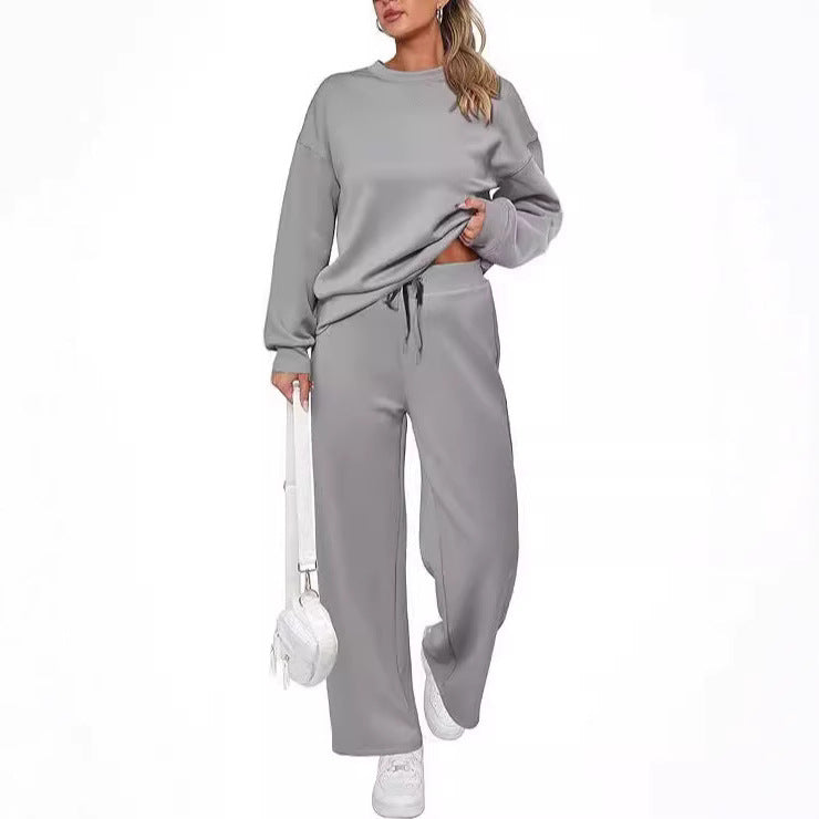 Damen nan zweiteiliges French-Terry Lounge-Set mit oversized Rundhals-Pullover und weitem Highwaist-Jogger Drune