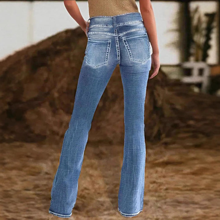 Damen hochtaillierte Flared-Jeans mit seitlicher Ziernaht und sculptendem Stretchbund Drune
