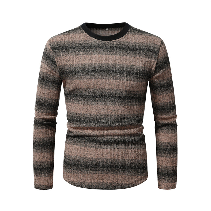 Herren Slim-Fit Feinstrick-Pullover mit horizontalem Farbverlauf und geripptem Strukturmix Drune