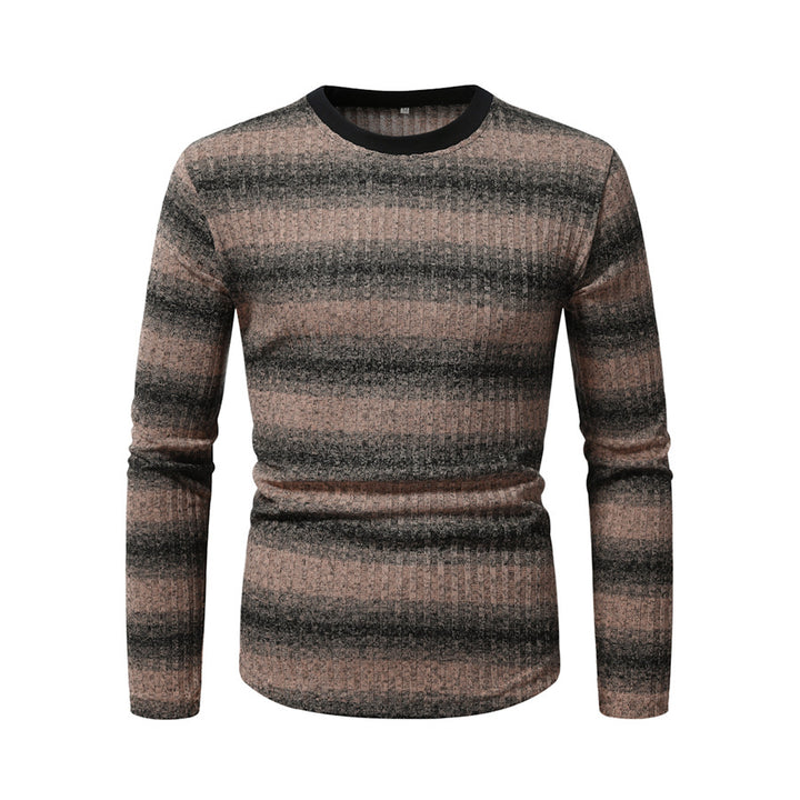 Herren Slim-Fit Feinstrick-Pullover mit horizontalem Farbverlauf und geripptem Strukturmix Drune