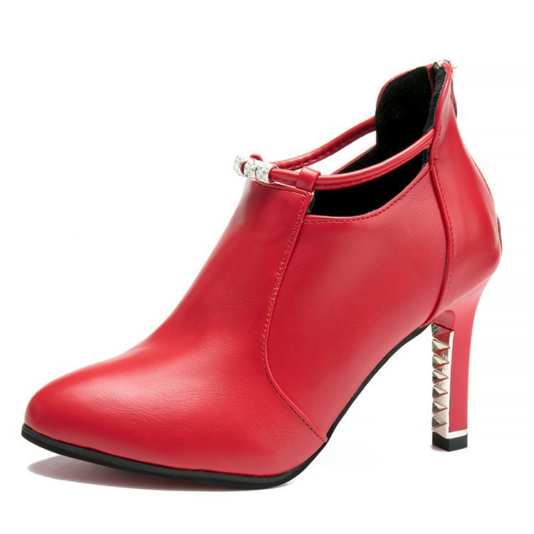 Damen Ankle-Boots mit spitzer Zehenform, funkelndem Strassriemen und skulptiertem Metallabsatz Drune