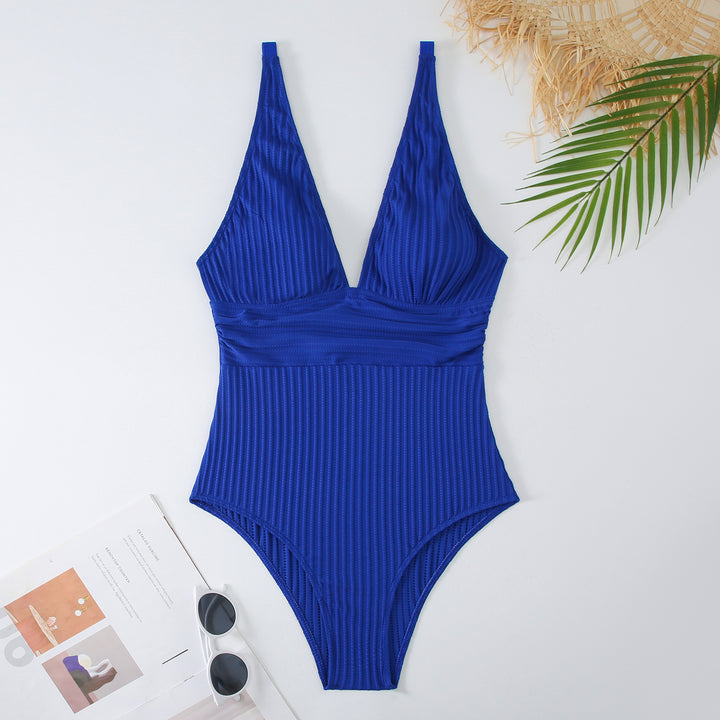 Damen Einteiliger Badeanzug mit figurbetontem Design und tiefem V-Ausschnitt Drune