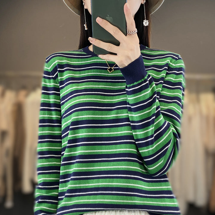 Damen Lässiger Ringel-Feinstrickpullover mit Boxy‑Silhouette und kontrastierenden Rippbündchen Drune