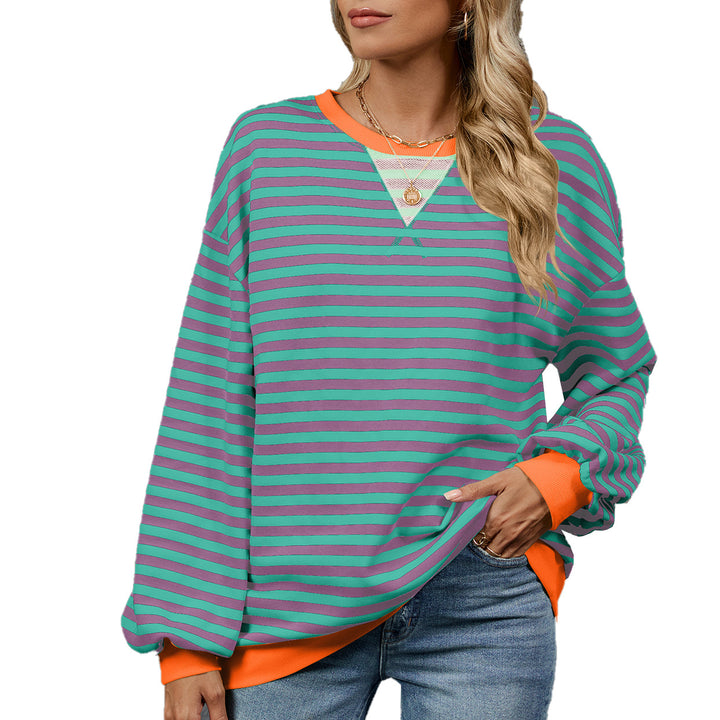 Damen lässiger Sweatshirt mit modischem Streifenmuster und weit geschnittenen Ärmeln Drune