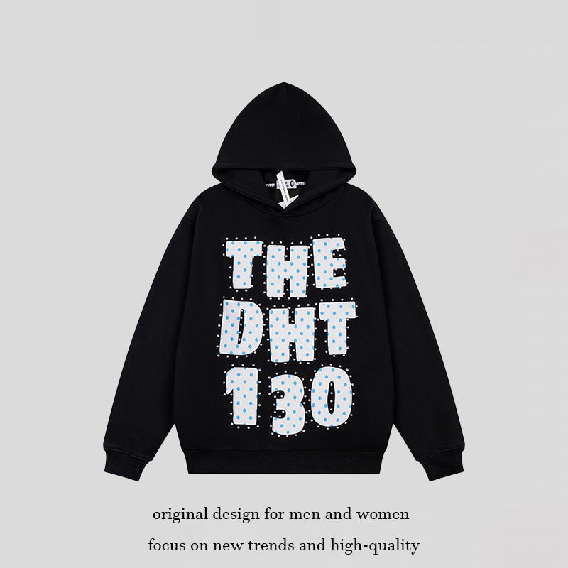 Unisex Oversize-Kapuzenpullover mit Statement-Print und Polka‑Dot-Applikation Drune