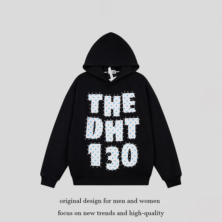 Unisex Oversize-Kapuzenpullover mit Statement-Print und Polka‑Dot-Applikation Drune