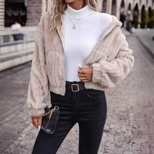 Damen Fleecejacke mit Kapuze und weichem Innenfutter Drune