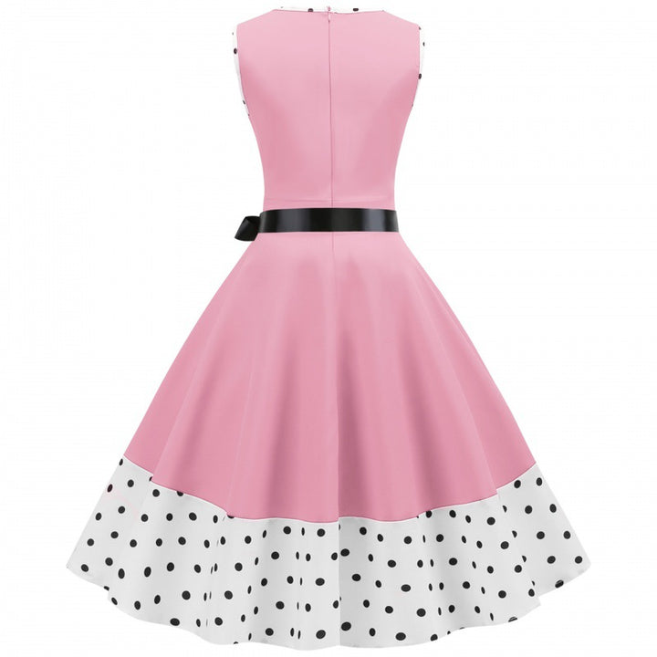 Damen Swingkleid im Vintage-Stil mit tiefem V-Ausschnitt und elegantem Taillengürtel Drune