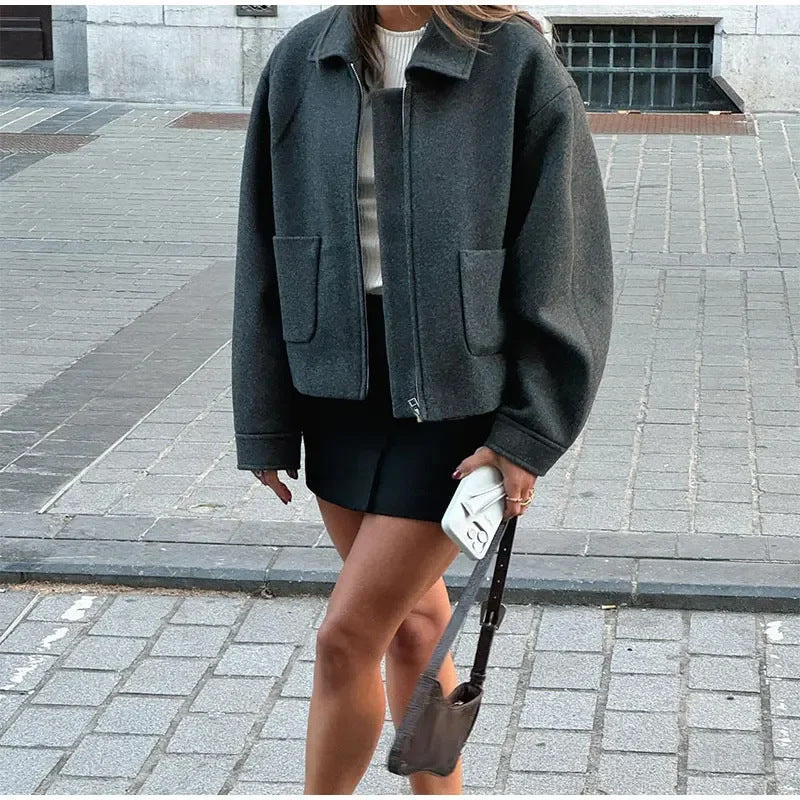 Damen Urbaner Oversize-Wolljacke mit praktischen Taschen Drune