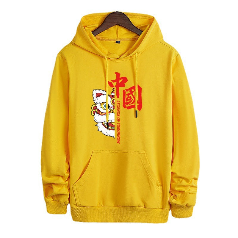 Unisex Kapuzenpullover mit asiatischem Löwenmotiv und Kängurutasche Drune