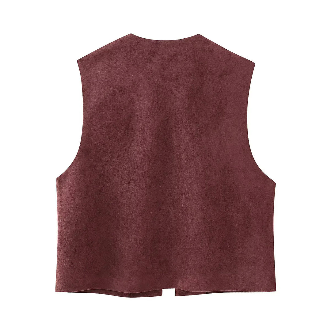 Damen nan bestickte Wildlederweste mit offenem Schnitt, floraler Applikation und taillierter Silhouette Drune