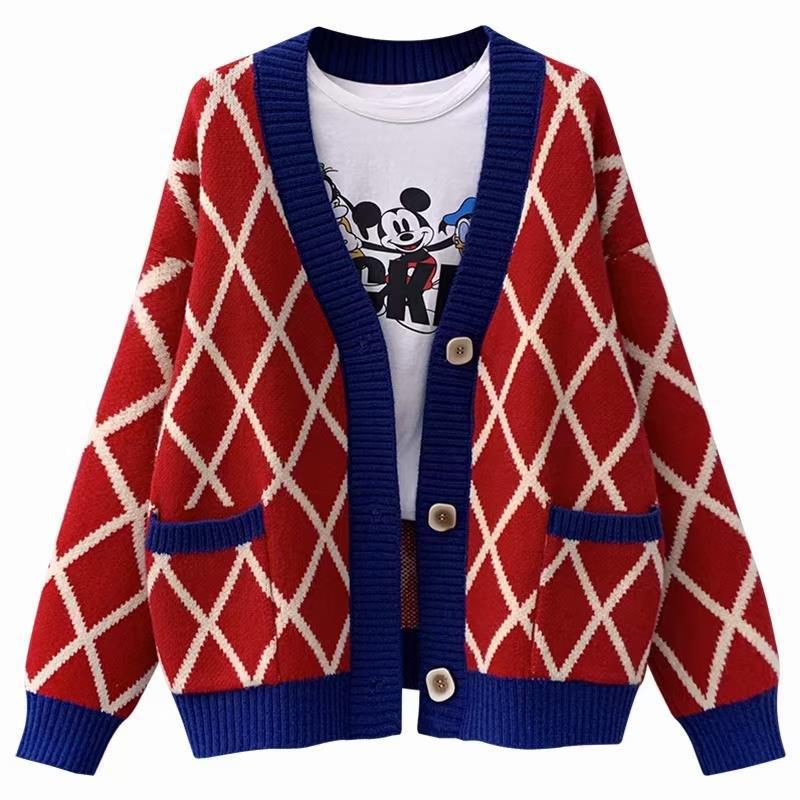 Damen Grobstrickcardigan mit Karomuster Drune