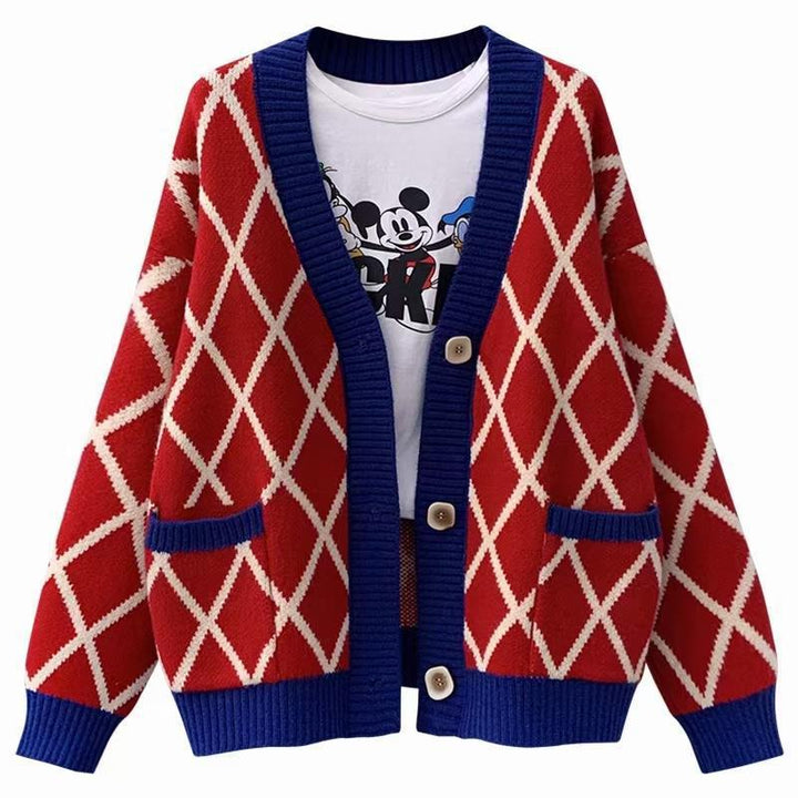 Damen Grobstrickcardigan mit Karomuster Drune