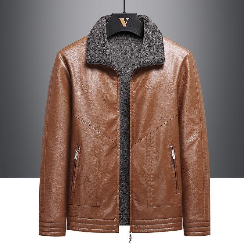 Herren Elegante Kunstlederjacke mit Teddyfutter Drune