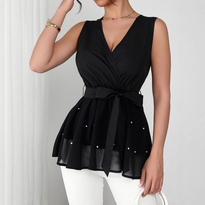 Damen Elegantes Wickeloberteil mit dekorativen Perlen Drune