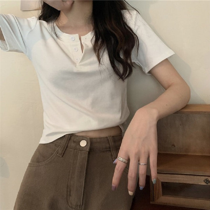 Damen Kurzarm Henley-Shirt Drune