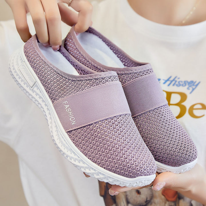 Damen nan gestrickter atmungsaktiver Slip-On Sneaker mit elastischem Mittelband Drune