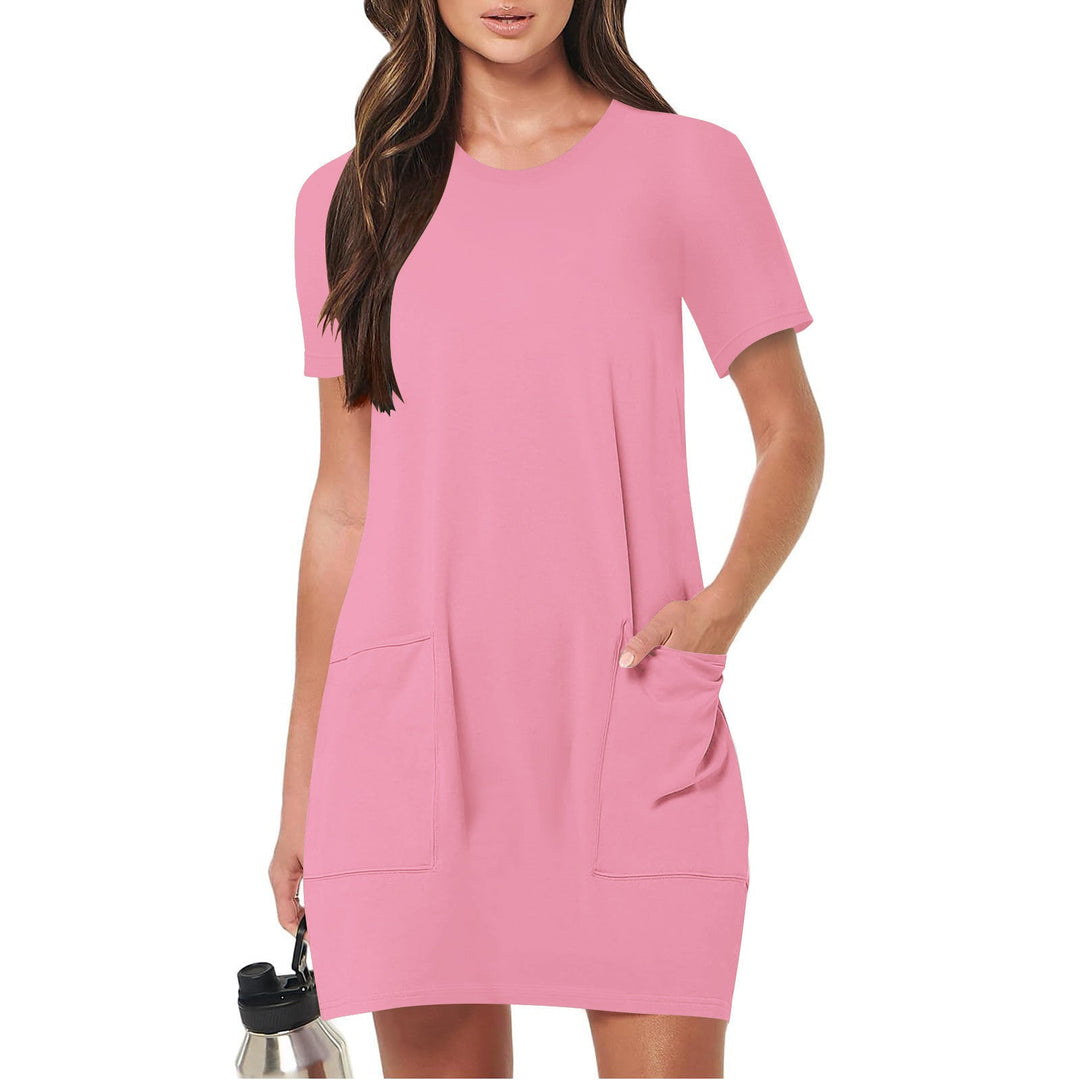 Damen lässiges T-Shirt-Kleid mit praktischen Taschen Drune