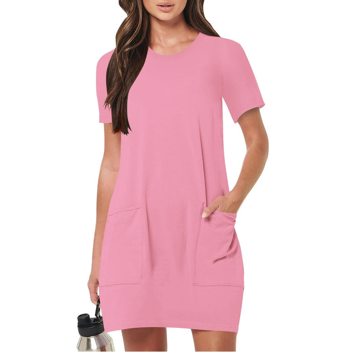 Damen lässiges T-Shirt-Kleid mit praktischen Taschen Drune